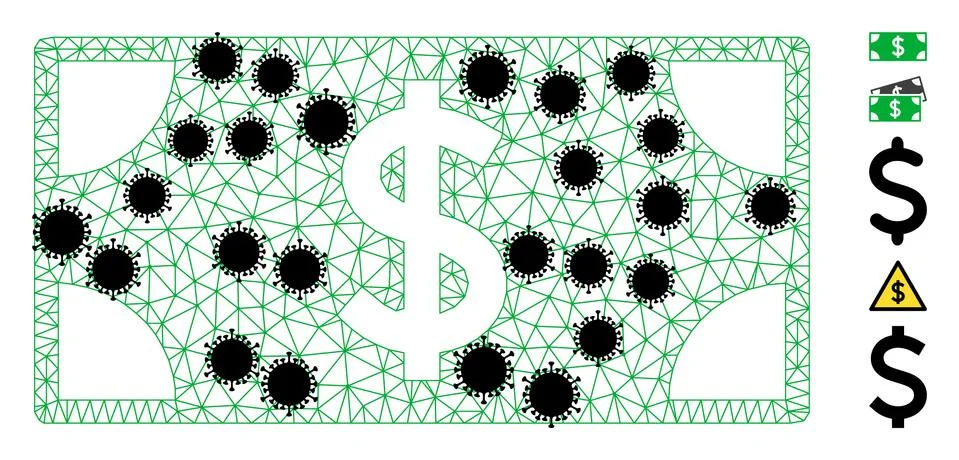 Dollar Banknote Wire Frame Mesh Pictogram with Flu Items Stock Illustration