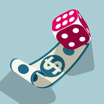 Dollar banknotes and dice. Isolated on blue background. Stock-Illustration