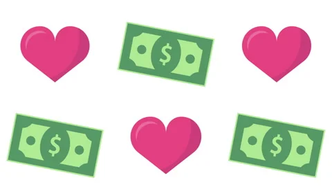Dollar banknotes and heart background animation. Stock Footage 149890318
