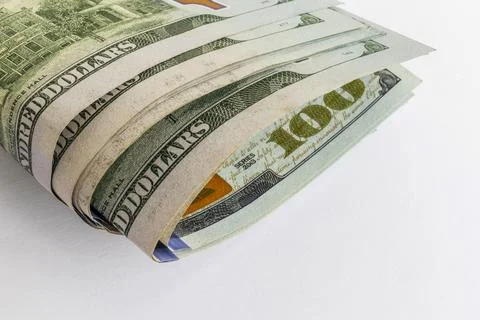 Dollar banknotes background. Close up view of pile of US dollars. Stock Photos