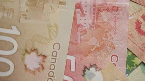 Dollar banknotes of Canada of different values, national paper currency Video stock 263394133