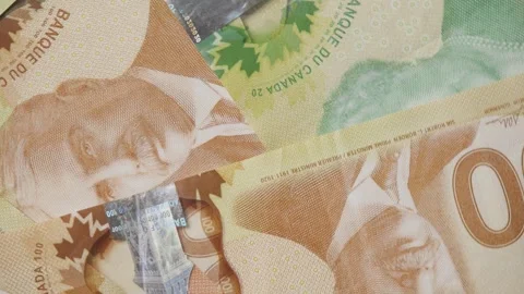 Dollar banknotes of Canada of different values, national paper currency Canada Video stock 263394414