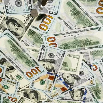 Dollar banknotes close-up top view. Stock Photos