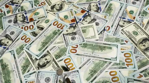 Dollar banknotes close-up top view. Stock Photos