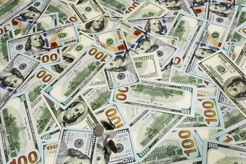 Dollar banknotes close-up top view. Stock Photos
