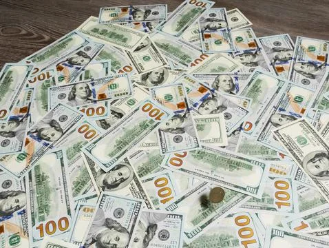 Dollar banknotes close-up top view. Stock Photos