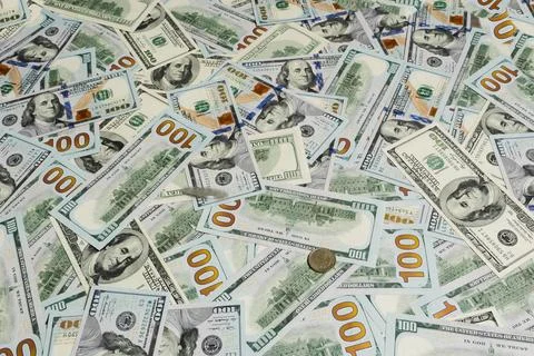 Dollar banknotes close-up top view. Stock Photos