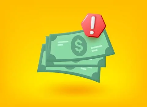 Dollar banknotes with exclamation point. Vector 3d illustration Stock-Illustration