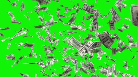 Dollar banknotes falling down3d green screen background Видео 315750907