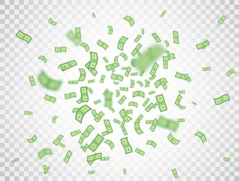 Dollar banknotes falling on transparent background. Dollars icon explosion. M Stock Illustration