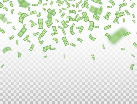 Dollar banknotes falling on transparent background. Dollars icon explosion. M Stock Illustration