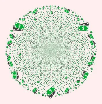 Dollar Banknotes Icon Mosaic Exploding Spheric Globula Stock Illustration