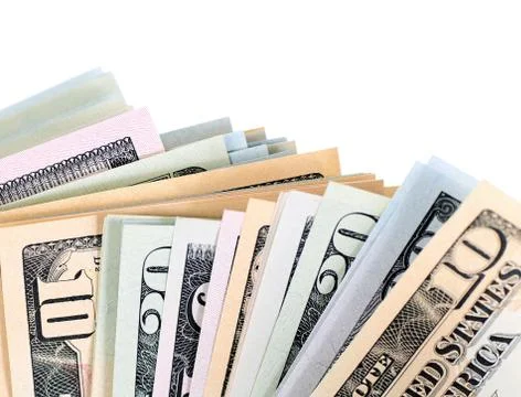 Dollar banknotes  isolated on white background Stock Photos