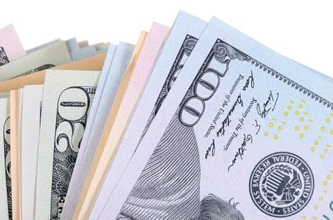 Dollar banknotes  isolated on white background Stock Photos