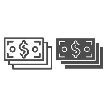 Dollar banknotes line and solid icon. Currency, cash savings, stack of paper Illustrazione stock