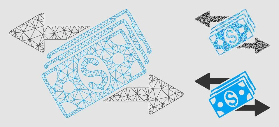 Dollar Banknotes Payments Vector Mesh Network Model and Triangle Mosaic Icon 스톡 일러스트