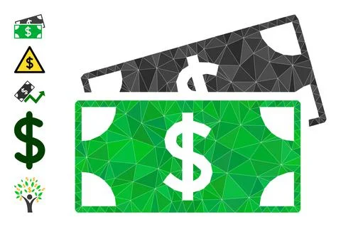 Dollar Banknotes Polygonal Icon and Other Icons イラスト素材