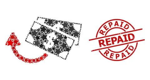Dollar Banknotes Refund Star Mosaic and Repaid Scratched Seal Stamp 스톡 일러스트