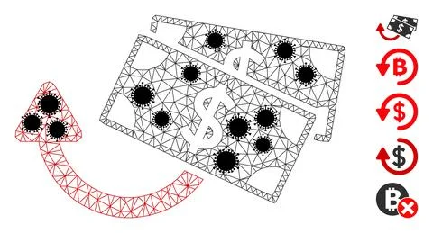 Dollar Banknotes Refund Triangulated Mesh Icon with Pathogen Items Ilustración de archivo