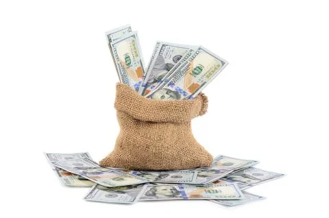 Dollar banknotes in a sack  isolated Foto stock