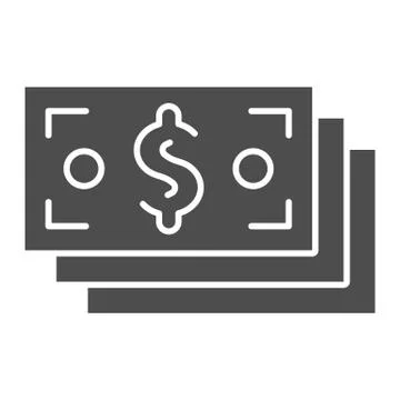 Dollar banknotes solid icon. Currency, cash savings, stack of paper bills symbol 스톡 일러스트