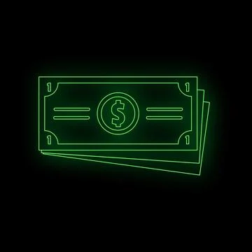 Dollar banknotes stack glowing in neon green Stock Illustration