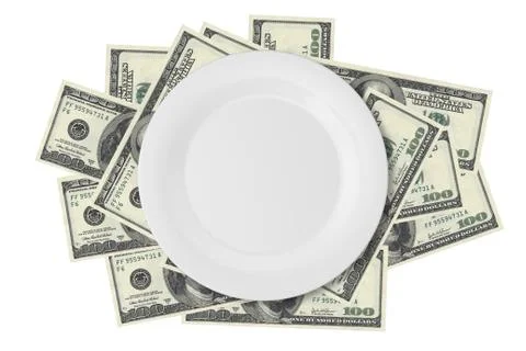 Dollar Banknotes under Plate Stock Photos