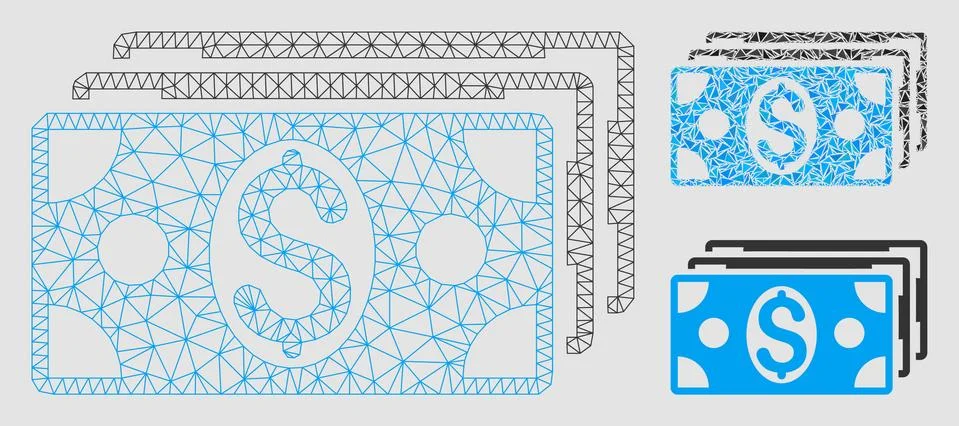 Dollar Banknotes Vector Mesh 2D Model and Triangle Mosaic Icon イラスト素材