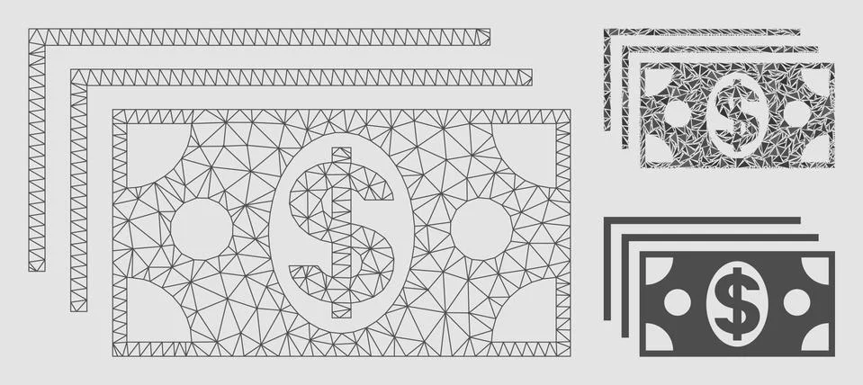 Dollar Banknotes Vector Mesh 2D Model and Triangle Mosaic Icon イラスト素材