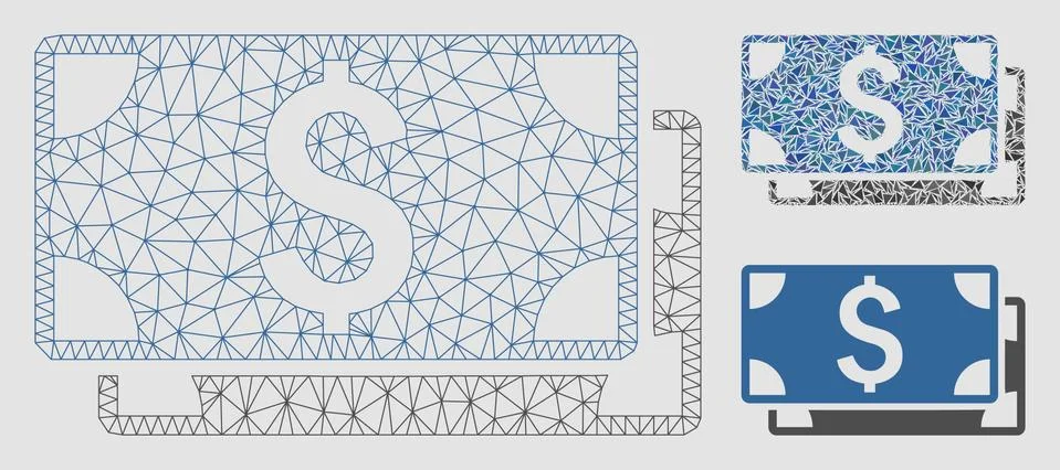 Dollar Banknotes Vector Mesh Carcass Model and Triangle Mosaic Icon 스톡 일러스트