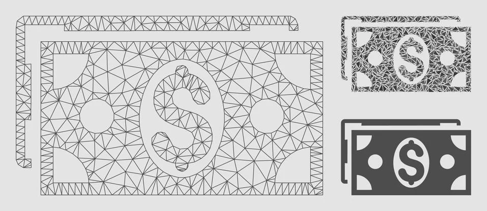 Dollar Banknotes Vector Mesh Wire Frame Model and Triangle Mosaic Icon 스톡 일러스트