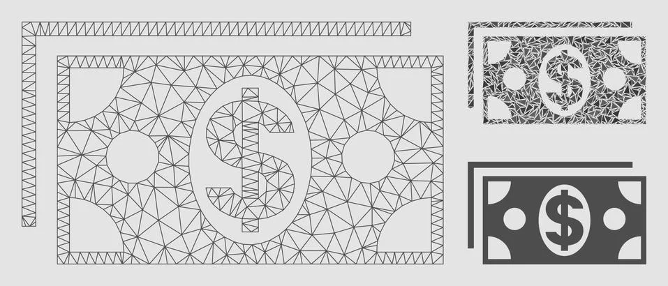 Dollar Banknotes Vector Mesh Wire Frame Model and Triangle Mosaic Icon 스톡 일러스트