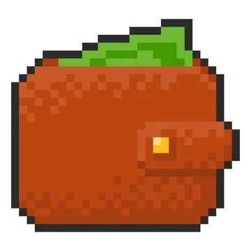 Dollar banknotes in wallet pixel art, vector retro 8 bit video game black Stock Illustration