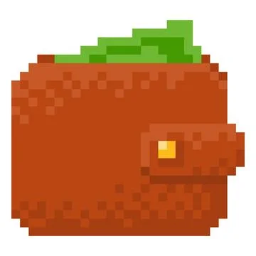 Dollar banknotes in wallet pixel art, vector retro 8 bit video game green paper Stock Illustration