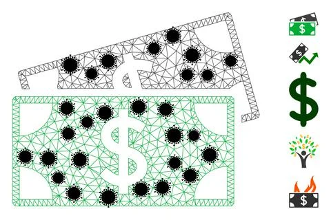 Dollar Banknotes Wireframe Mesh Icon with Infectious Parts 스톡 일러스트