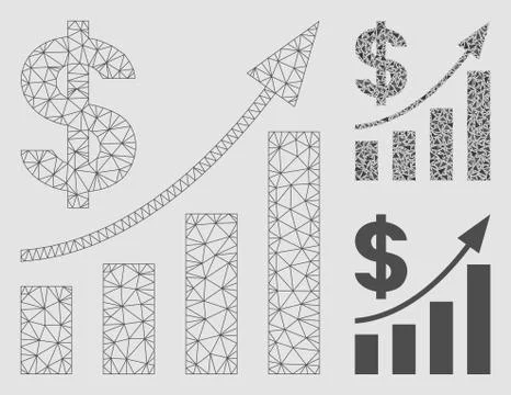 Dollar Bar Chart Trend Vector Mesh Carcass Model and Triangle Mosaic Icon 库存插图