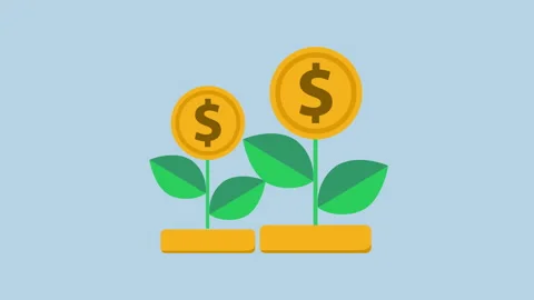 Dollar bill and tree icon, financial growth 2d animation with alpha matte Stock Footage 335341525