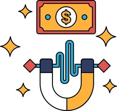 A dollar bill is being pulled away from a magnet Stock Illustration