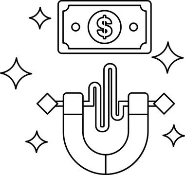 A dollar bill is being pulled away from a magnet Stock Illustration