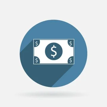 Dollar bill. circle blue icon with shadow. Stock Illustration
