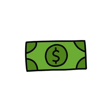Dollar bill doodle icon, vector color illustration Stock Illustration