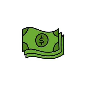 Dollar bill doodle icon, vector color illustration Stock Illustration