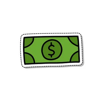 Dollar bill doodle icon, vector sticker illustration Stock Illustration