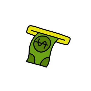 Dollar bill doodle icon, vector color illustration Stock Illustration