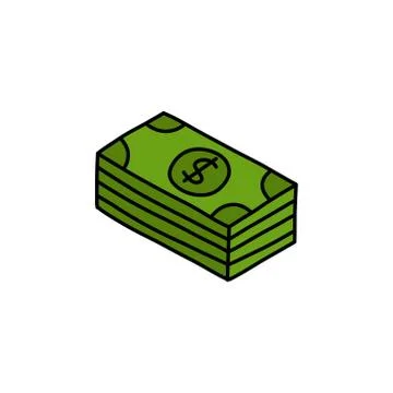 Dollar bill doodle icon, vector color illustration Stock Illustration