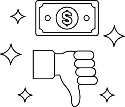 A dollar bill with a down arrow on it Stock Illustration