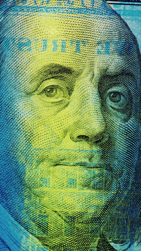 Dollar Bill with Franklin Portrait Under Green Security Scan. 動画素材 347459092