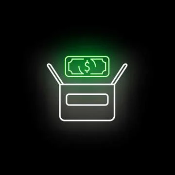 Dollar bill neon glowing in contribution box Stock Illustration