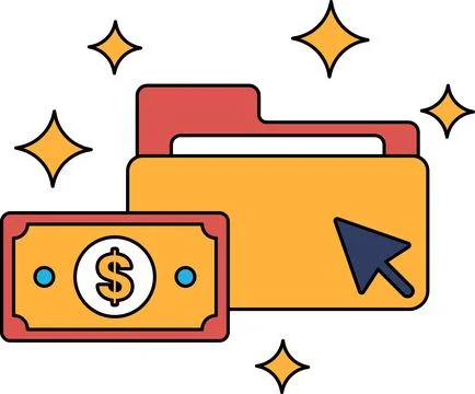 A dollar bill is next to a folder with a dollar sign on it Stock Illustration