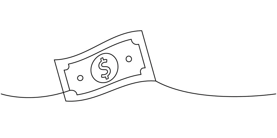 A dollar bill one line continuous drawing. Money investment and online payment Stock Illustration